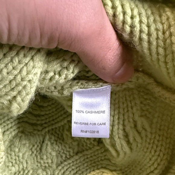 Garnet Hill Lime Green Cable Knit Turtleneck Sweater - Picture 3 of 4